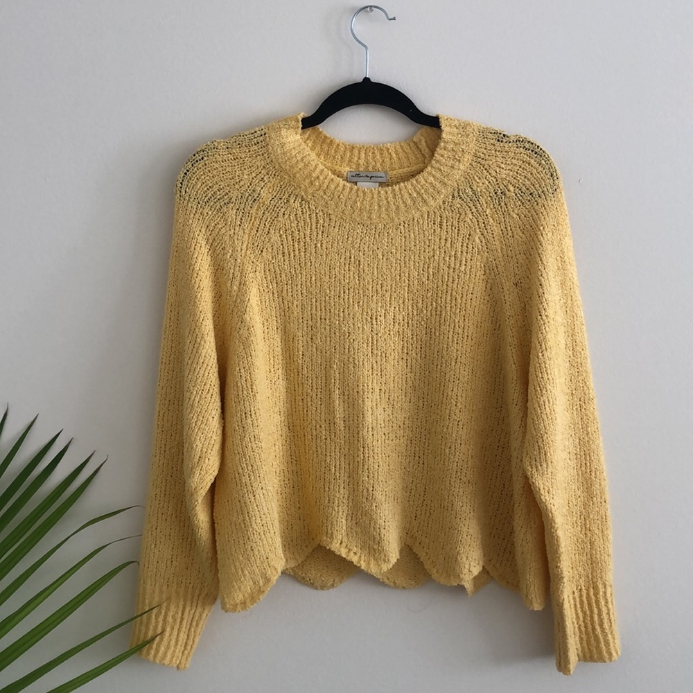 Yellow Crop Scalloped Sweater